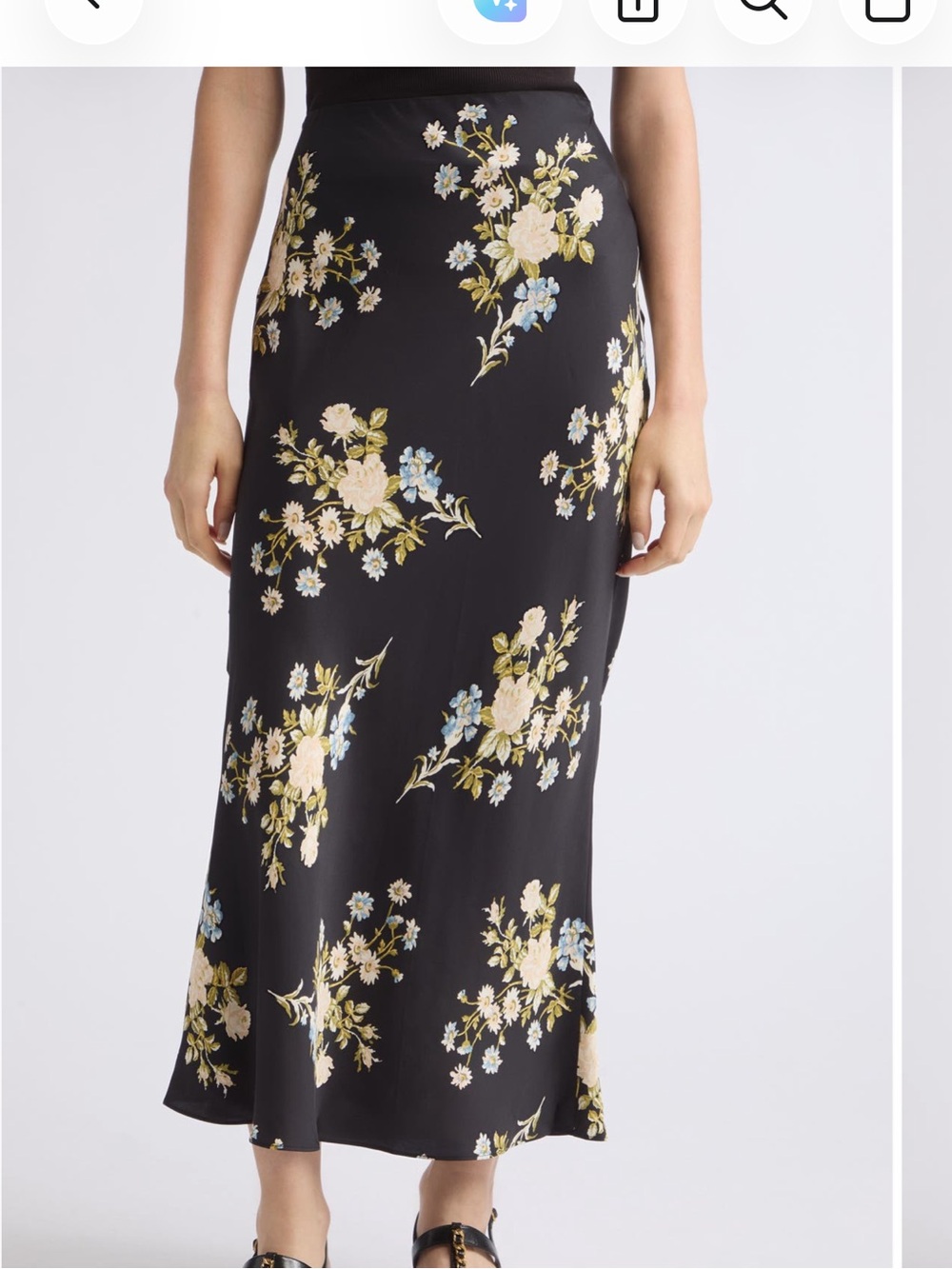 Veronica Beard Black Floral Midi Skirt with Cream & Light Blue Blooms